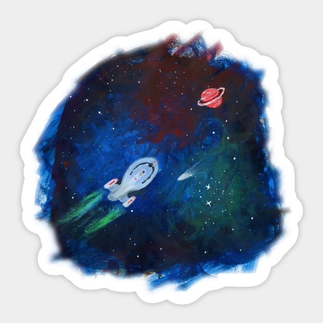 USS Voyager space painting Sticker by FictionalRed